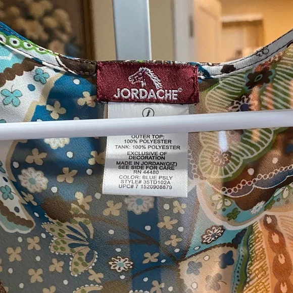 Jordache Sheer Paisley Blouse in Blue and Green - Picture 2 of 3